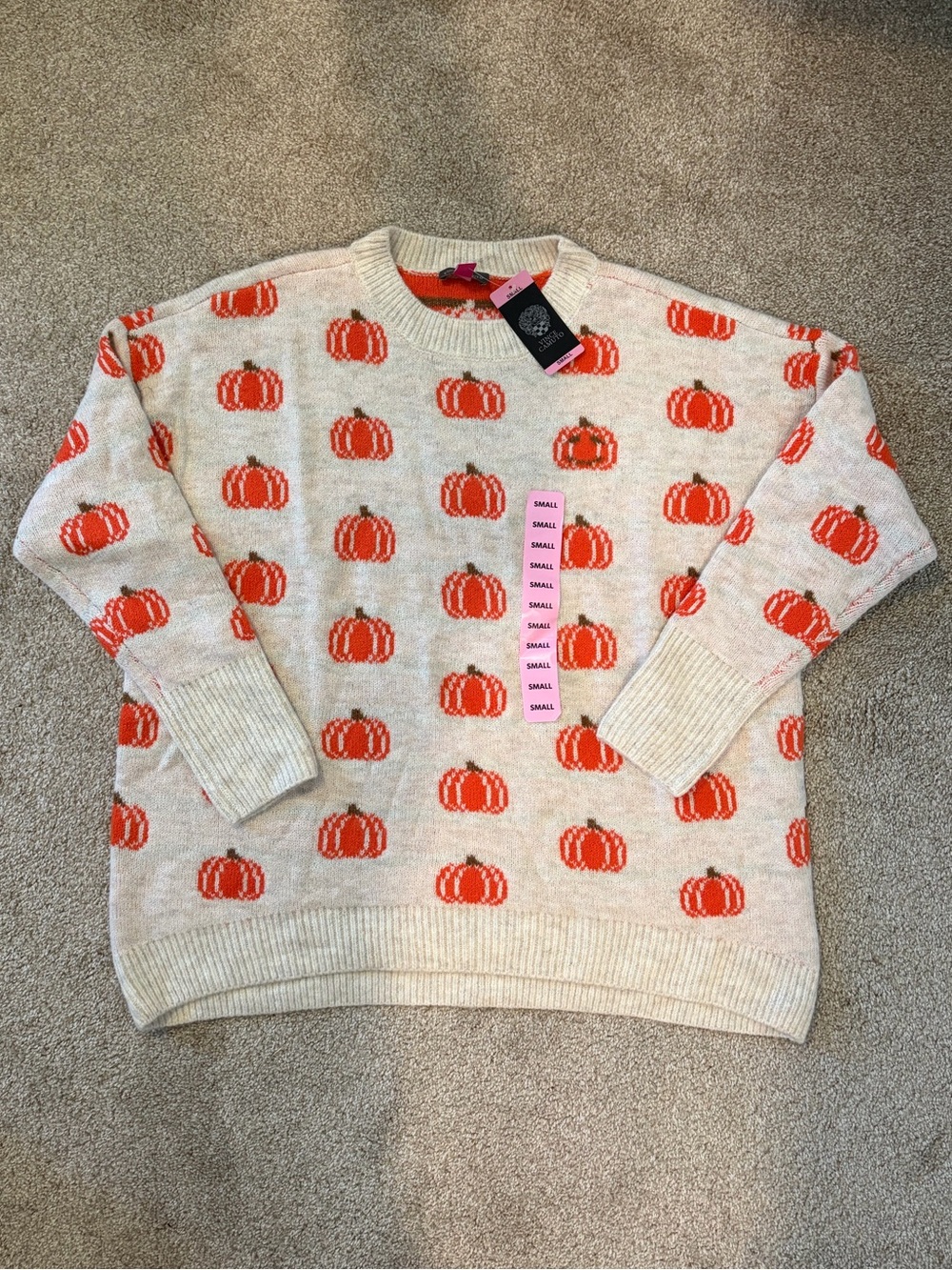Vince Camuto Cream Crewneck Sweater with Orange Pumpkin